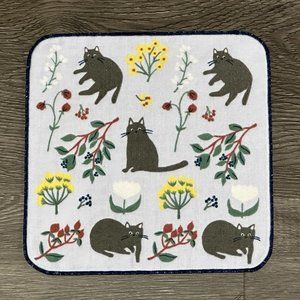 Kitten Cat Loves Flowers Japanese Handkerchief ❘ Hand Towel ❘ Face Towel